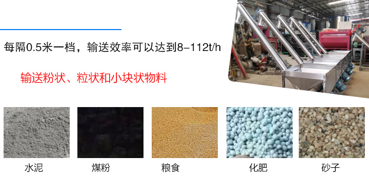 輸送粉狀、粒狀和小塊狀物料，如水泥、煤粉、糧食、化肥、灰渣、砂子等